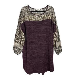 UMGEE Tunic Top Womens Purple and Leopard Print Shirt Has Pockets Size Medium M